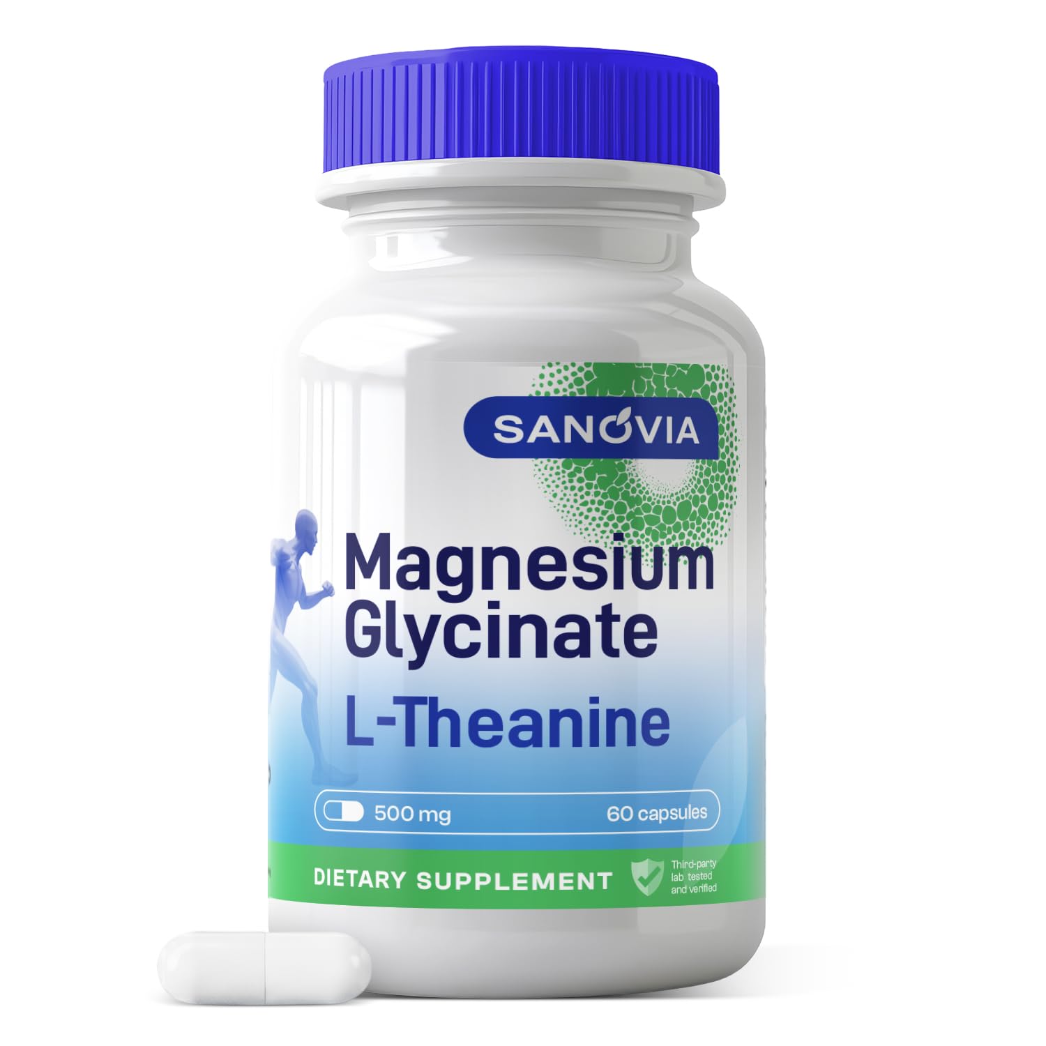 SANOVIA Magnesium Glycinate with L-Theanine 200mg & Chamomile 10:1, 150mg Magnesium Sleep & Calm Support, 60 Capsules
