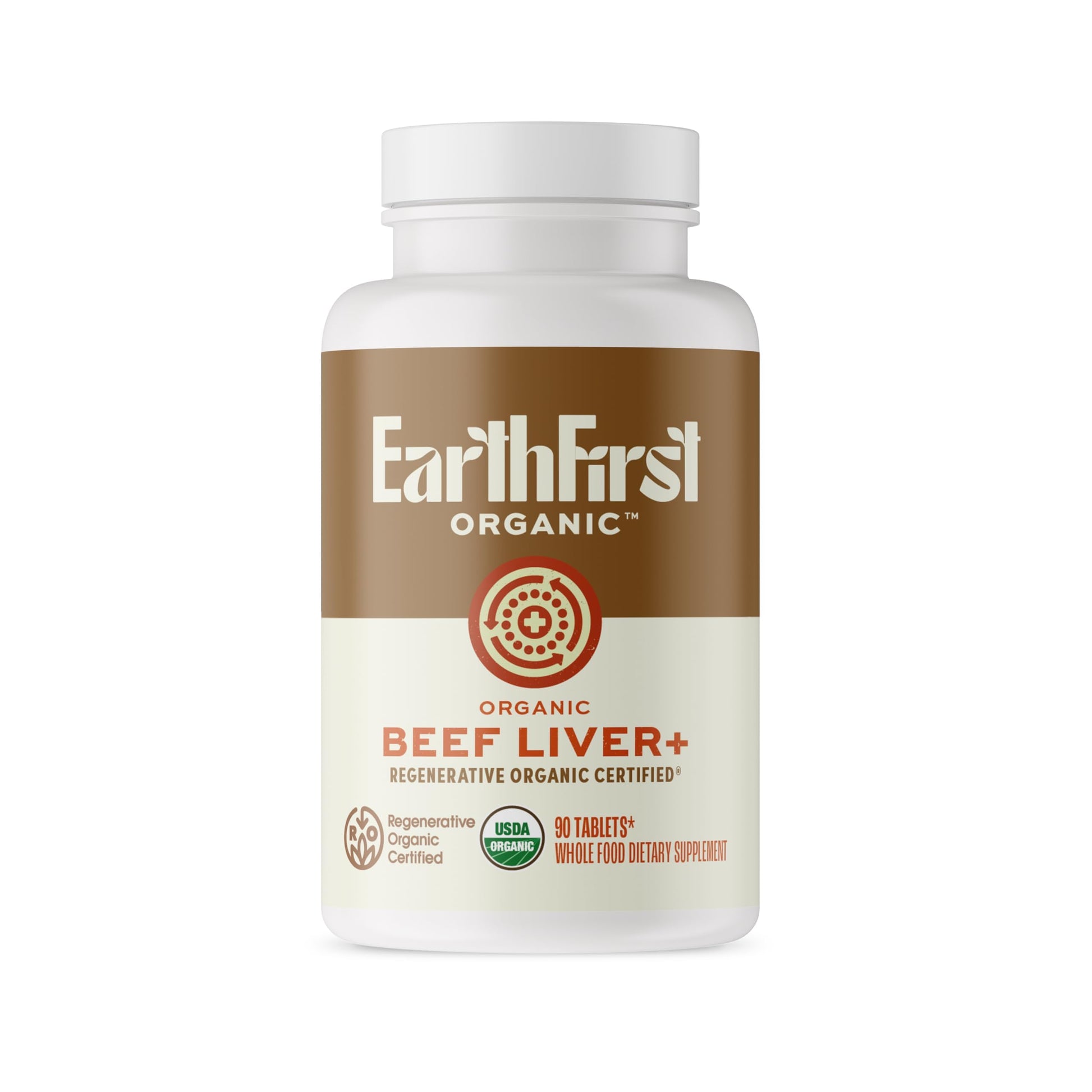 EarthFirst Organic Beef Liver+ Regenerative Organic Certified Grass-Fed Liver Supplement Capsule 90 Count