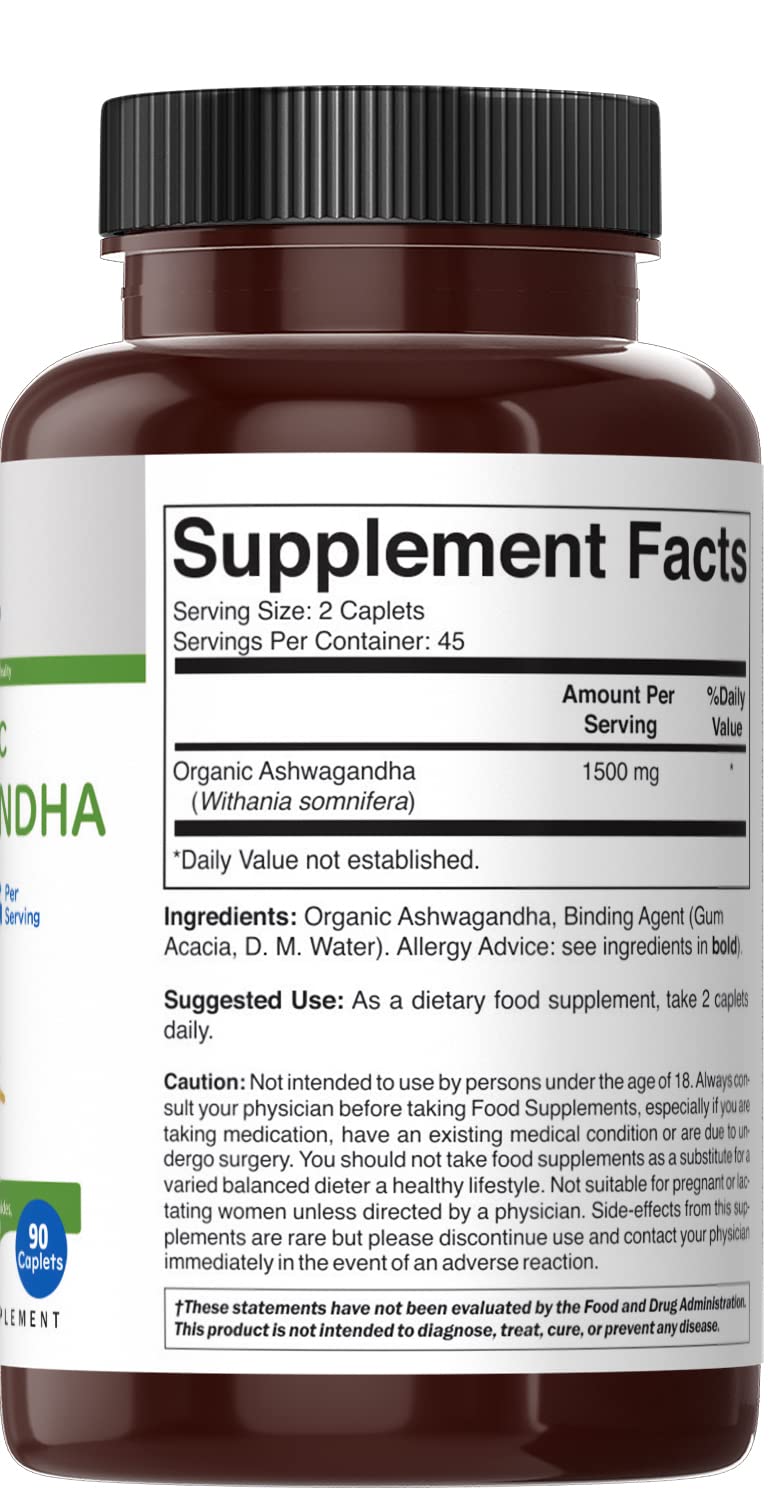 Brieofood Organic Ashwagandha 1500mg Tablet, 180 Tablets