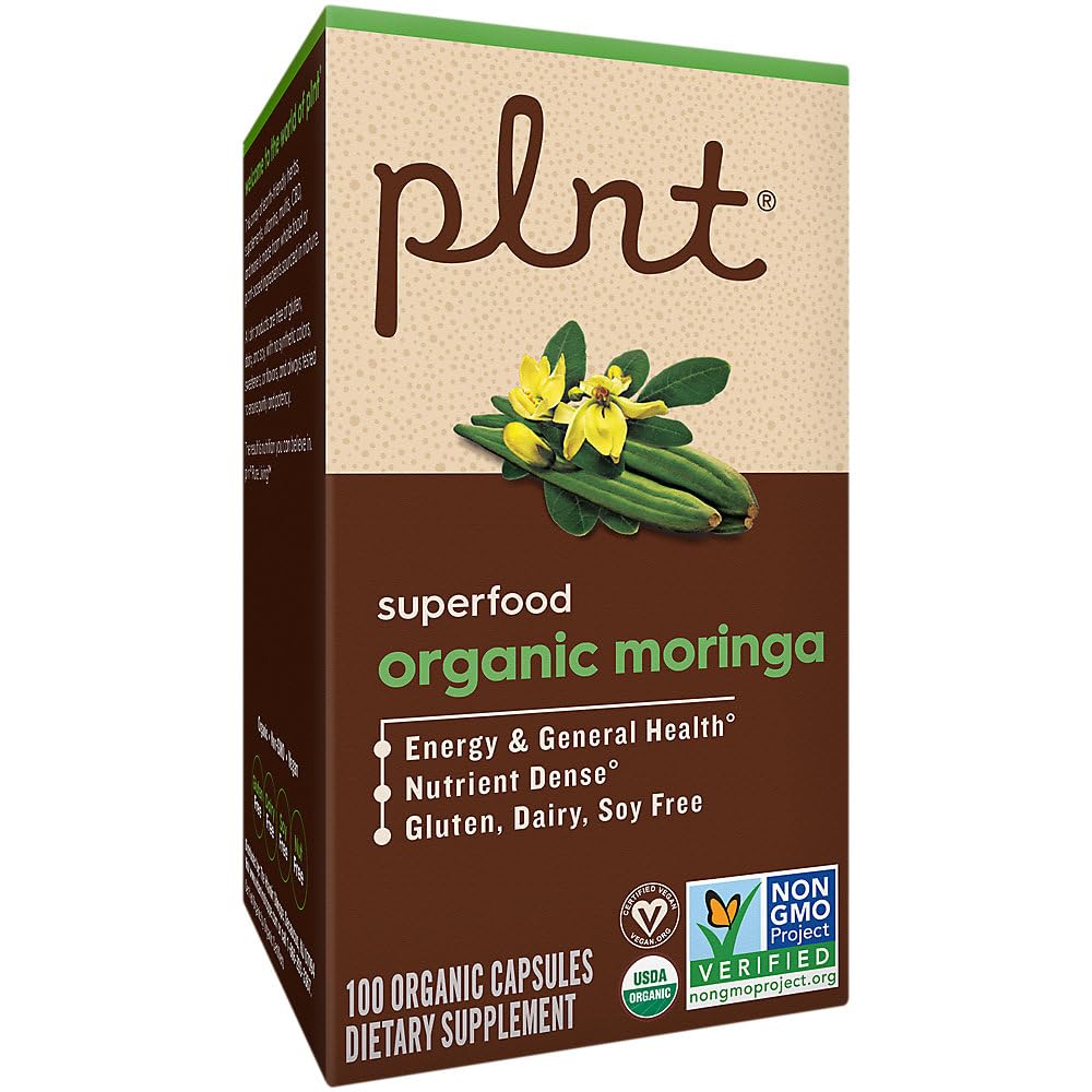 plnt Organic Moringa Superfood for Energy Support 1000 mg Capsules, 100 Capsules