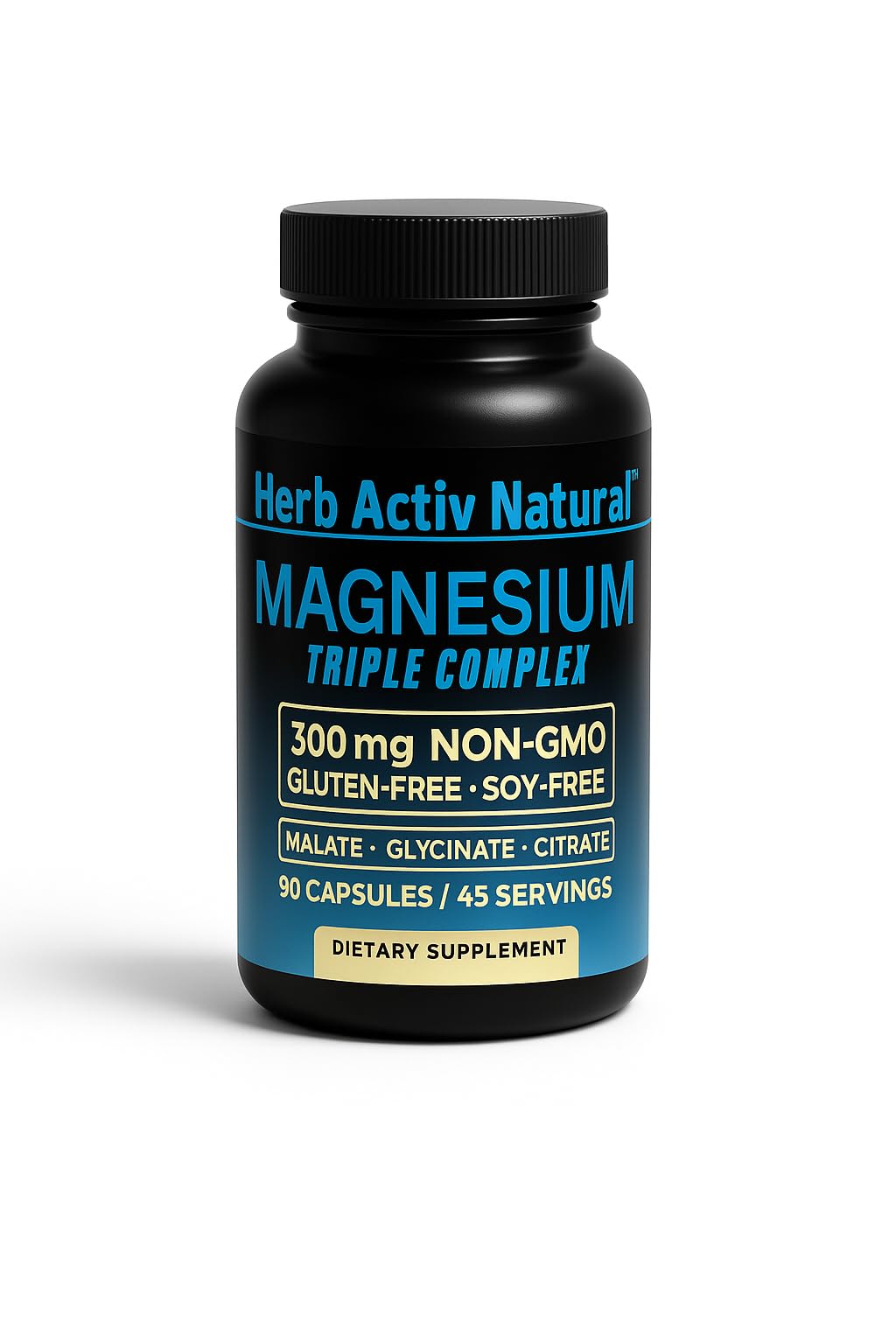 Herb Activ Natural Magnesium Triple Complex 300 mg - Malate, Glycinate & Citrate - Non-GMO, Gluten Free, Soy Free - 90 Capsules
