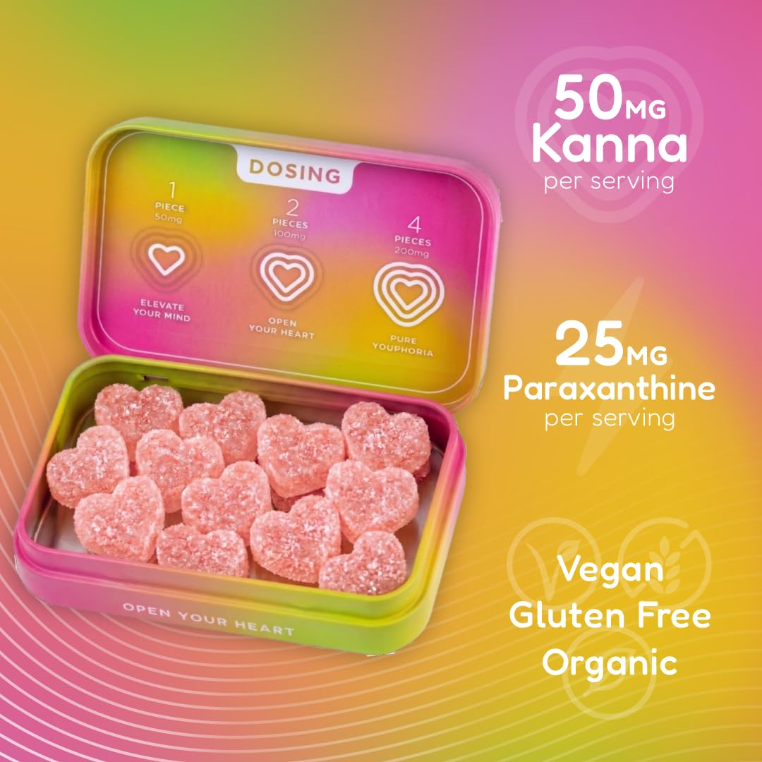 Youphoria Kanna Gummies 600mg Vegan Botanical Supplement for Mood Support, Gummy, 12 Count