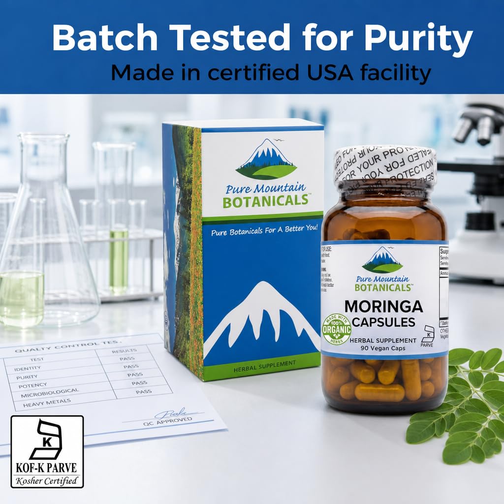 Pure Mountain Botanicals Moringa Capsules 1000mg Organic Moringa Oleifera Leaf, 90 Capsules