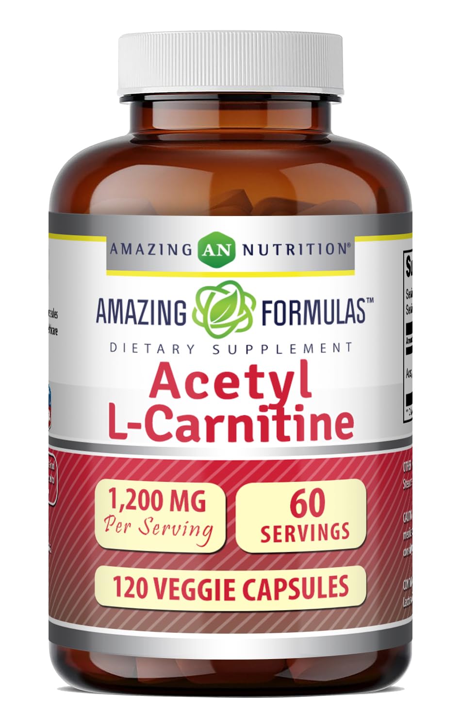 Amazing Nutrition Acetyl L-Carnitine 1200 Mg Supplement Capsules, 120 Count