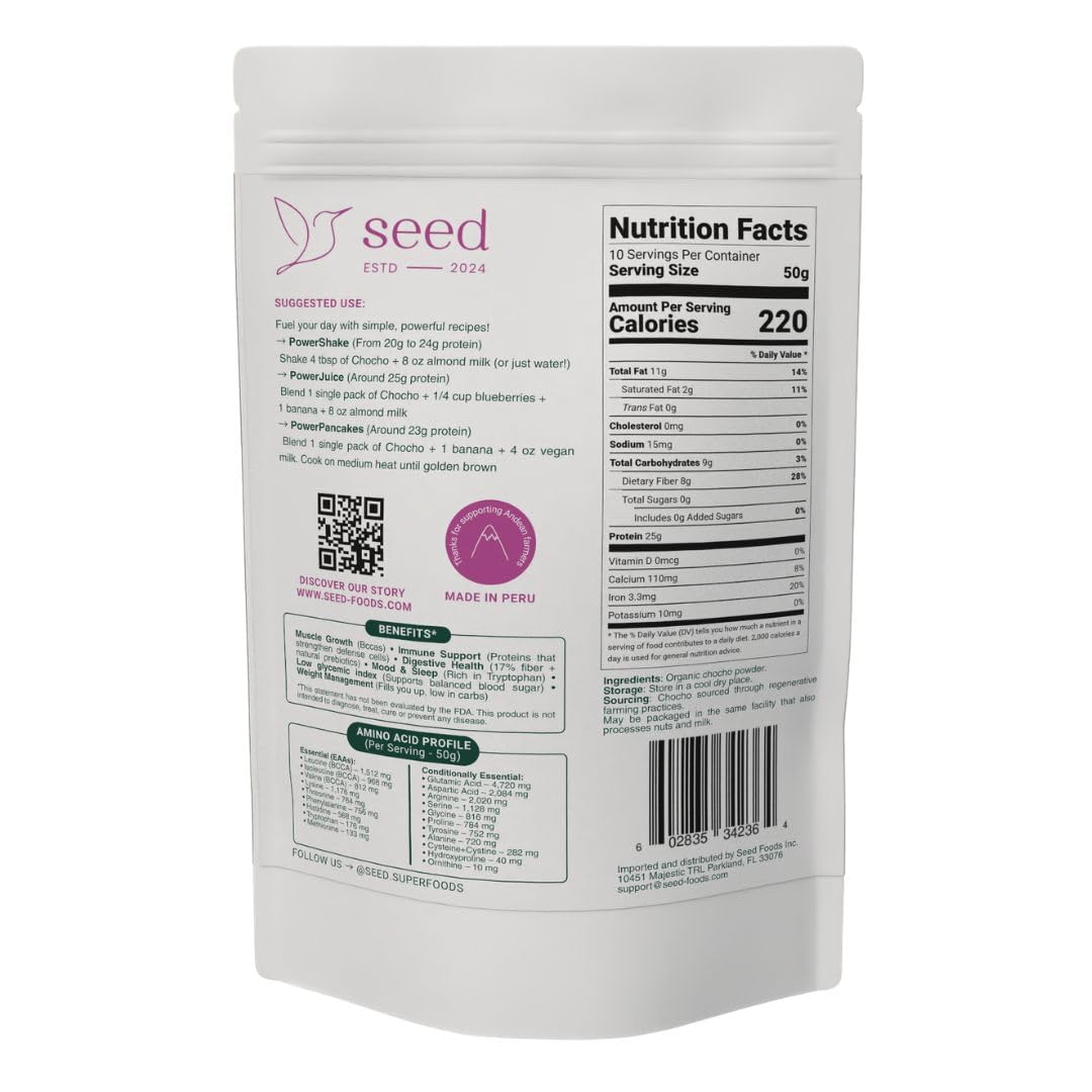 SEED Chocho Pure Plant-Based Protein Powder 17.6 oz