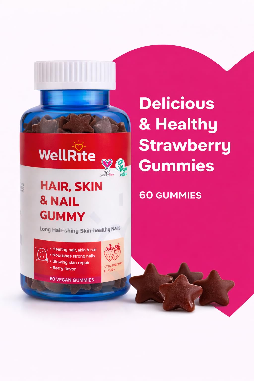 Wellrite Hair, Skin & Nail Gummy Vitamins, 60 Count