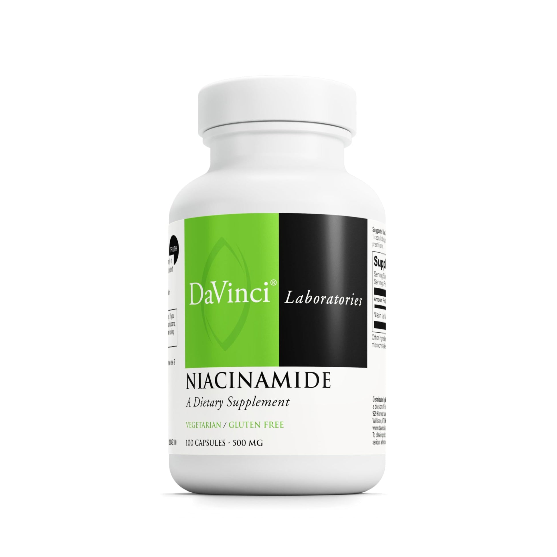DAVINCI Niacinamide Dietary Supplement with Vitamin B3 (500 mg per serving), Gluten-Free, 100 Capsules