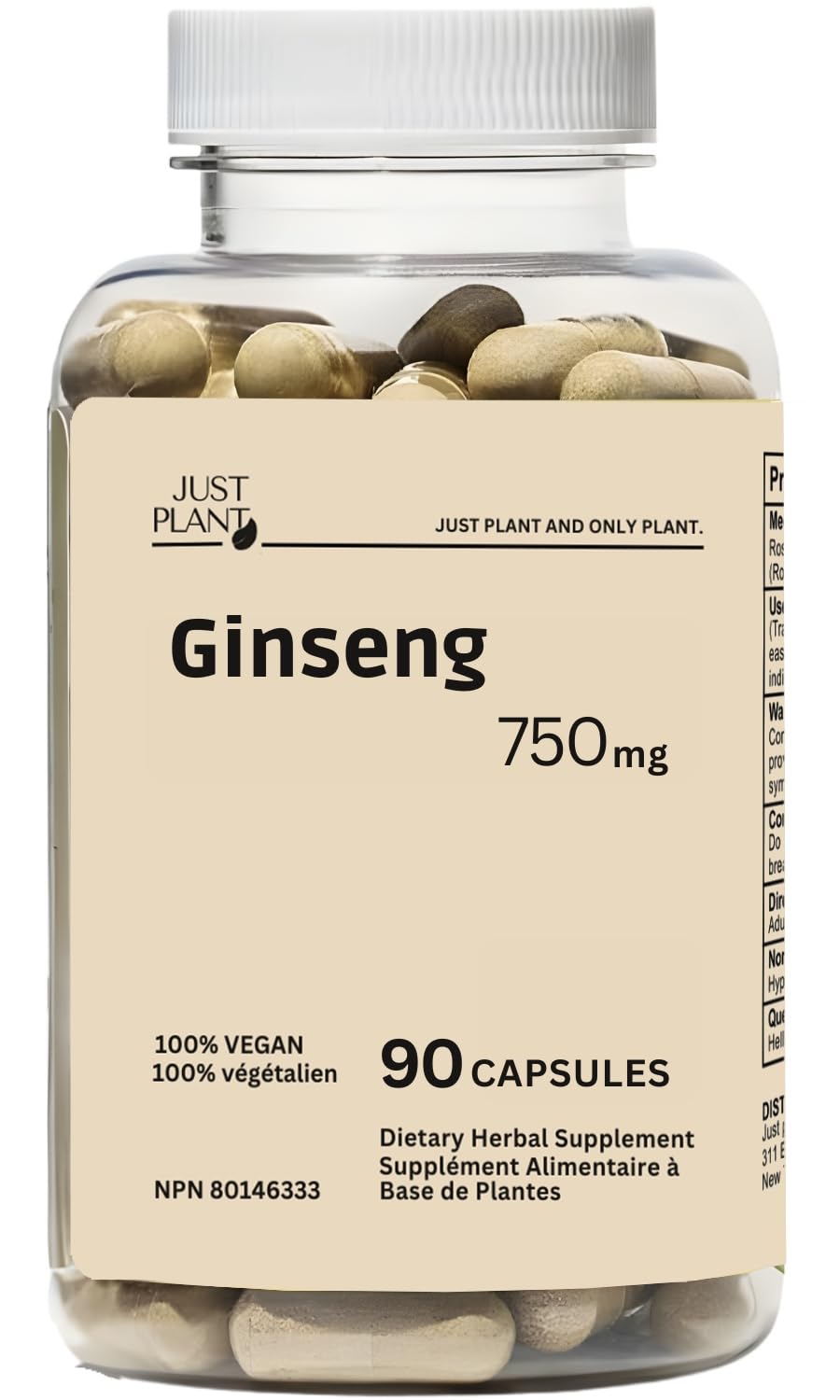 Just Plant Ginseng Root Extract Capsules 750 mg, 90 Count