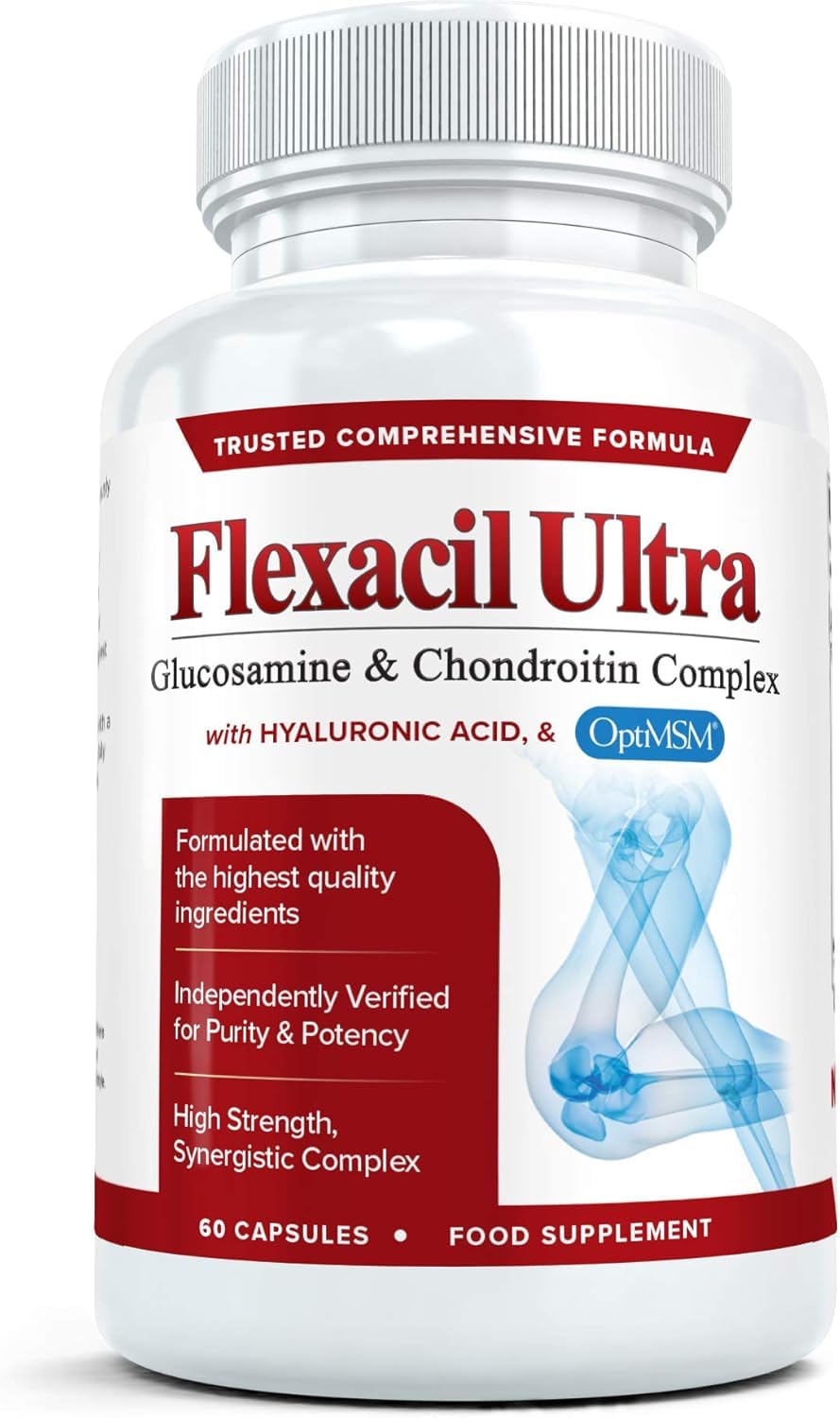 Flexacil Ultra Joint Health & Support Supplement with Glucosamine Sulfate, Chondroitin, Hyaluronic Acid & MSM for Joint Support, Cartilage & Flexability, 60 Capsules
