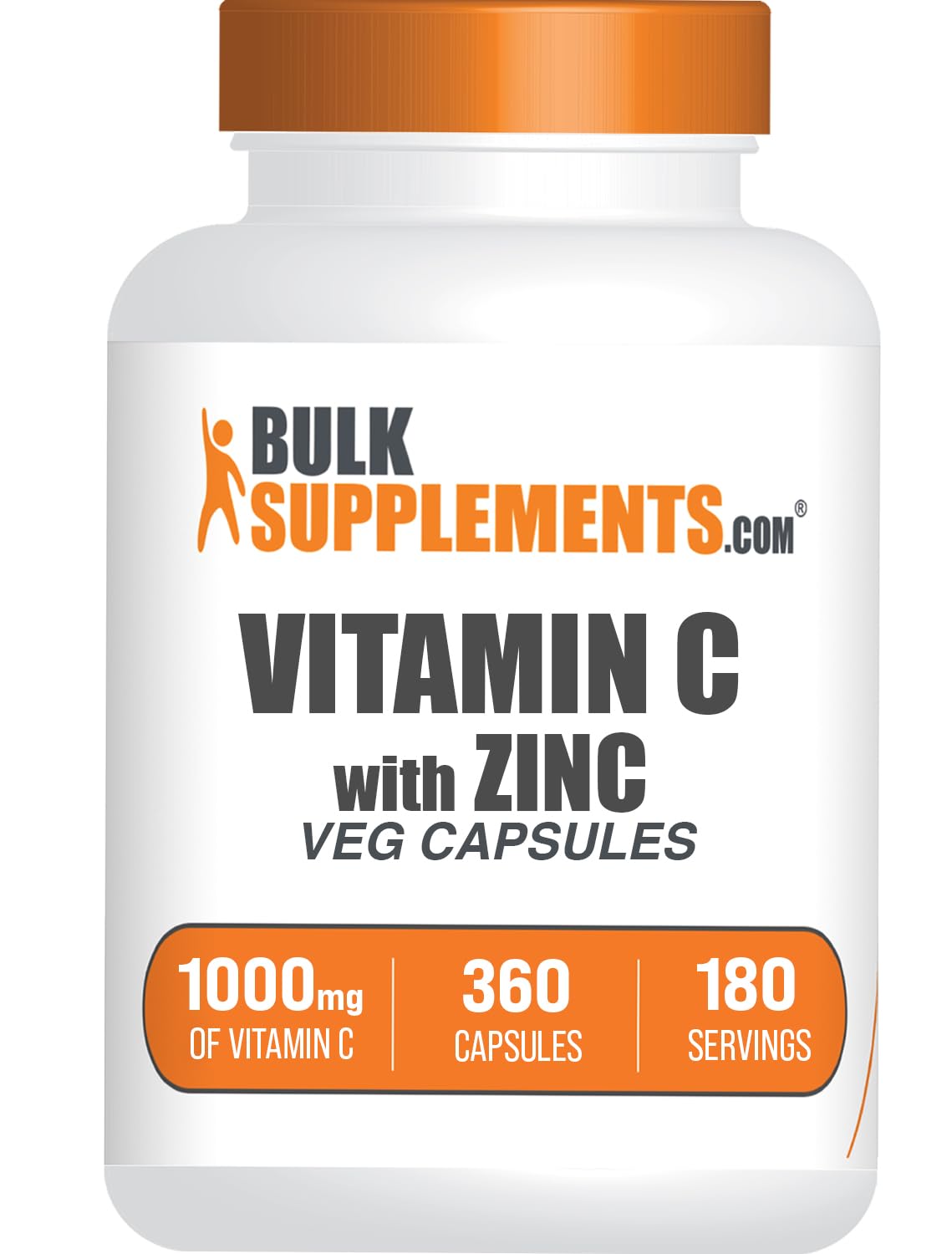 BulkSupplements Vitamin C with Zinc Capsules, Vitamin C 1000mg & Zinc 15mg, Immune Support, Vegan, 360 Capsules
