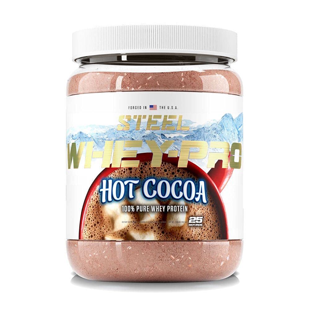 Steel Supplements Whey-Pro 100% Pure Whey Protein Powder Hot Cocoa Gluten Free 1.69 lbs 27 Servings