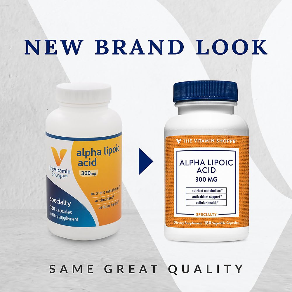 The Vitamin Shoppe Alpha Lipoic Acid 300mg Natural Antioxidant Formula to Support Glucose Metabolism & Promotes Healthy Blood Sugar, 180 Capsules