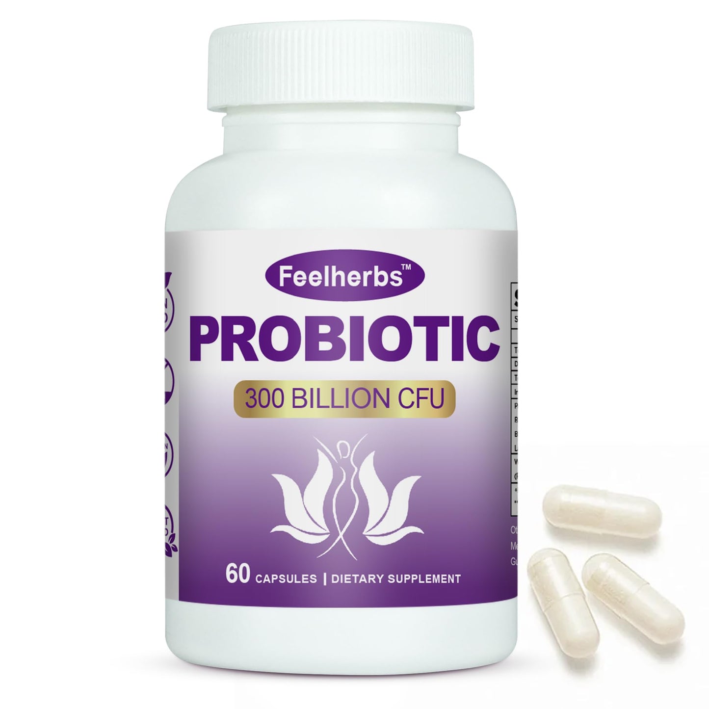 Feelherbs Probiotics Capsules for Women pH Balance & Gut, 300 Billion CFU, 60 Veggie Capsules