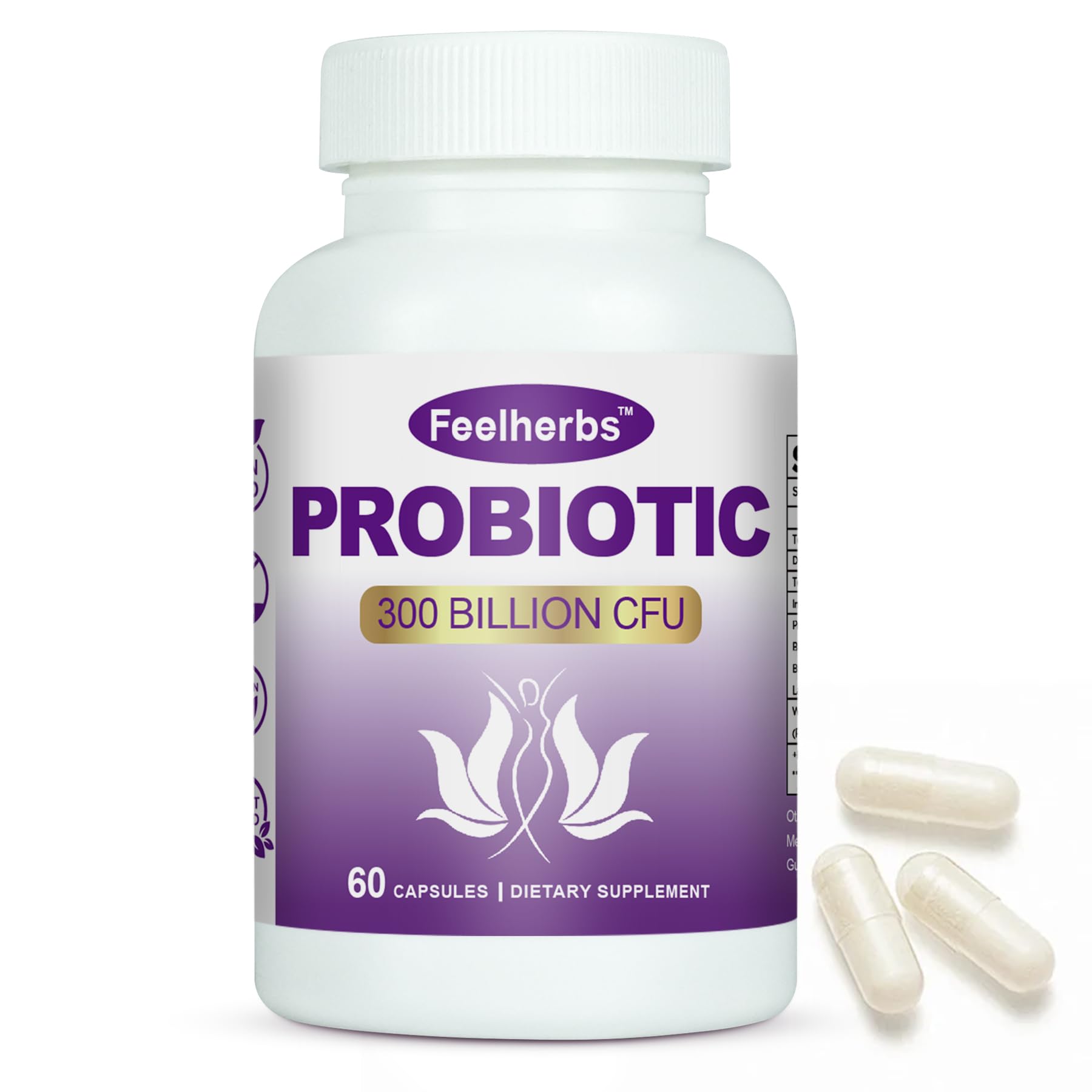 Feelherbs Probiotics Capsules for Women pH Balance & Gut, 300 Billion CFU, 60 Veggie Capsules