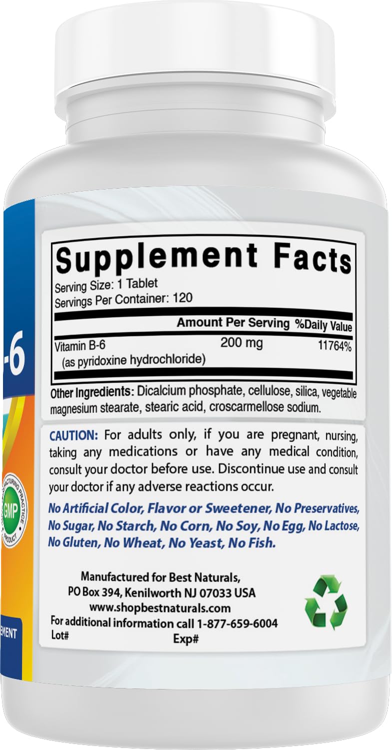 Best Naturals Vitamin B6 200mg Tablets 120