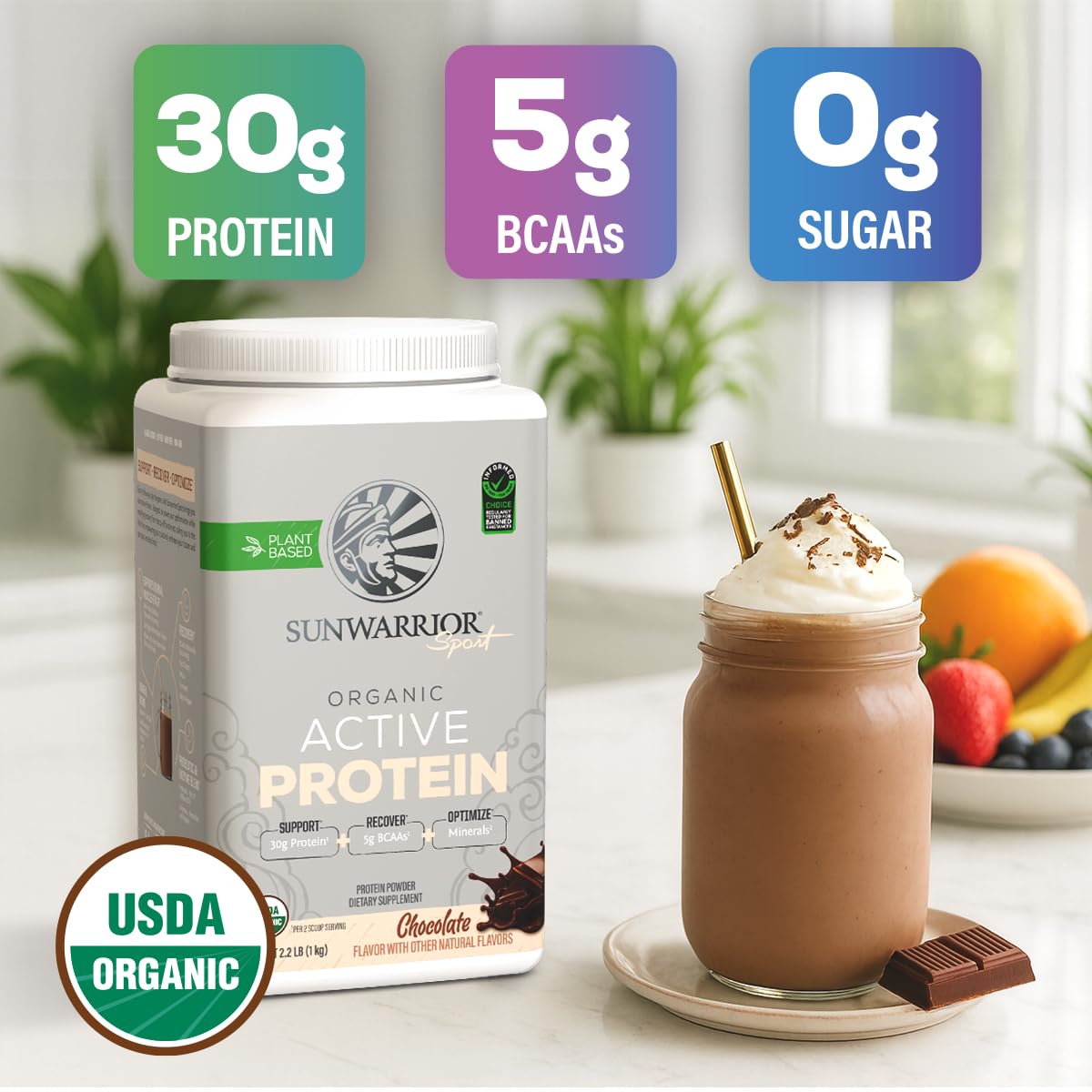 Sunwarrior Active Organic Protein Powder - Chocolate & Vanilla Variety Pack, Vegan, Non-GMO, Soy, Dairy & Gluten Free