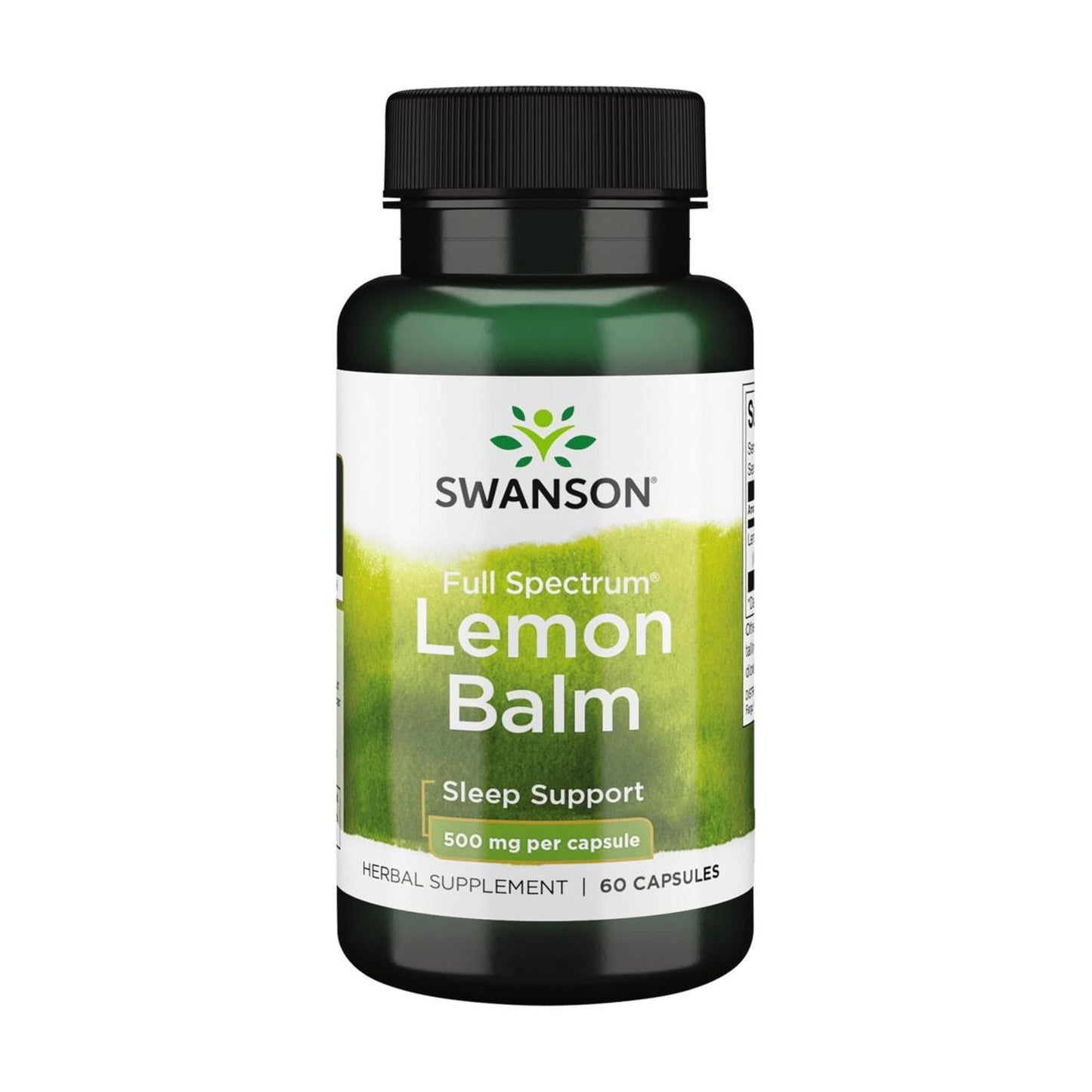 Swanson Full Spectrum Lemon Balm Relaxation Sleep Support 500 Milligrams Capsules, 60 Count