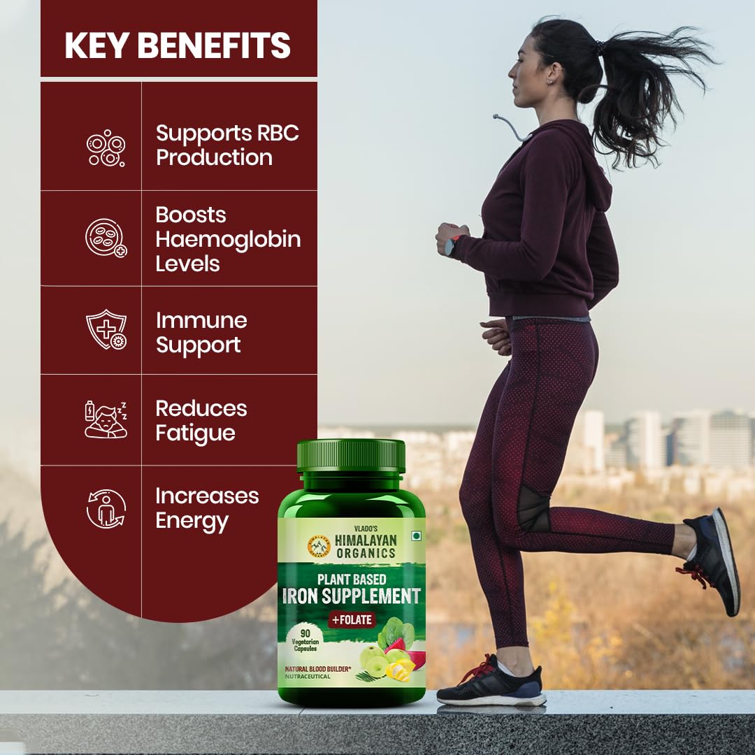 Himalayan Organics Plant Based Iron Supplement with Folate, 90 Capsules