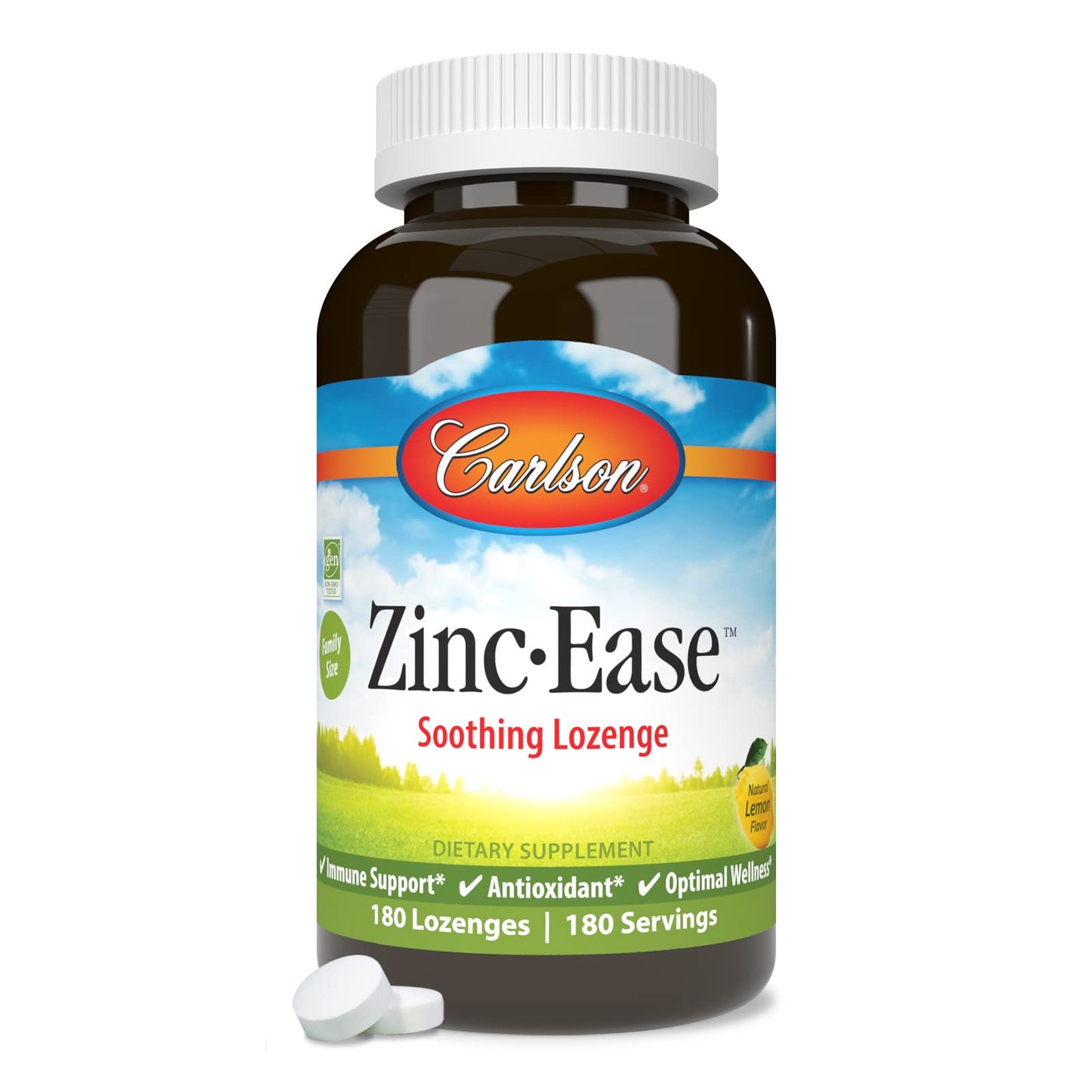 Carlson Zinc-Ease Soothing Lozenge, Zinc Citrate, Lemon, 180 Lozenges