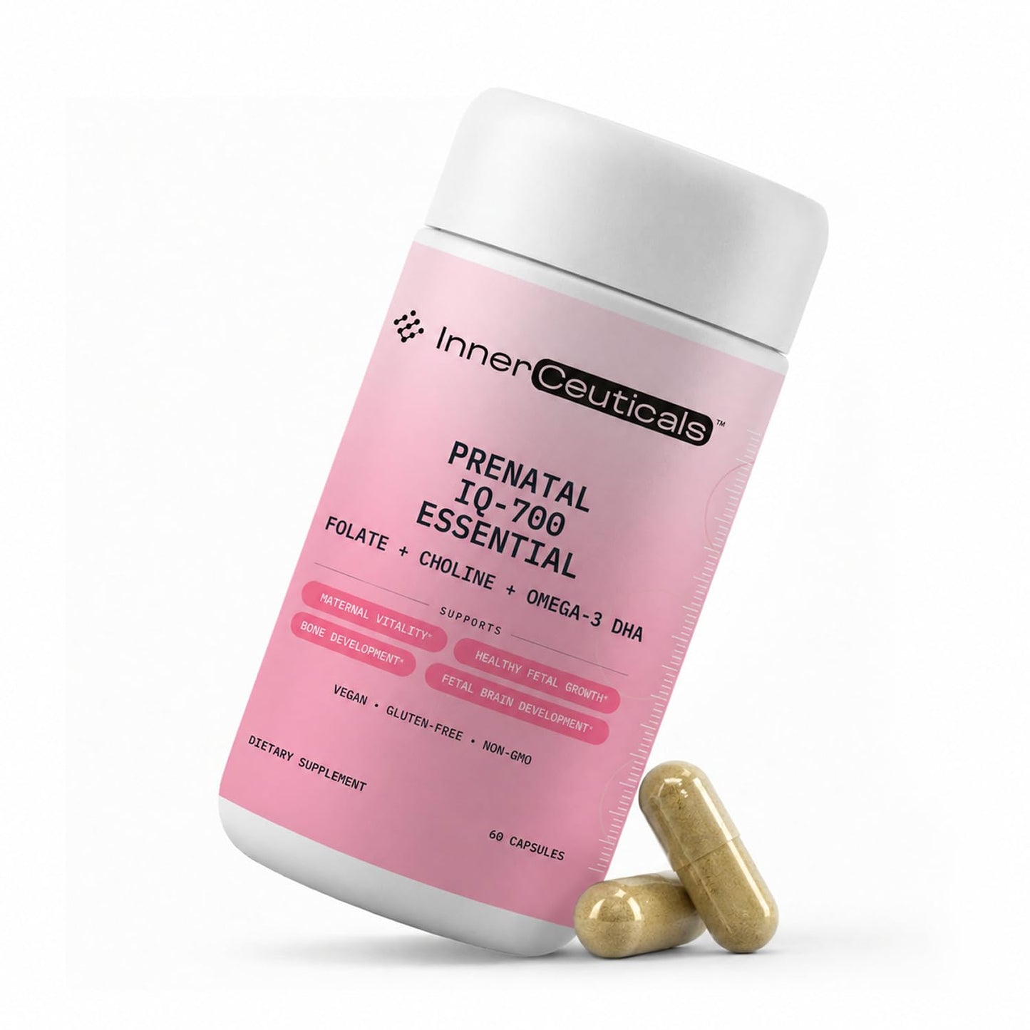 Innerceuticals Prenatal IQ700 Prenatal Vitamins for Women with DHA, Choline & Iron - Women's Multivitamin with L-Methylfolate - Vegan Omega 3 Pregnancy Support - Maternity Supplements, 1 Capsule