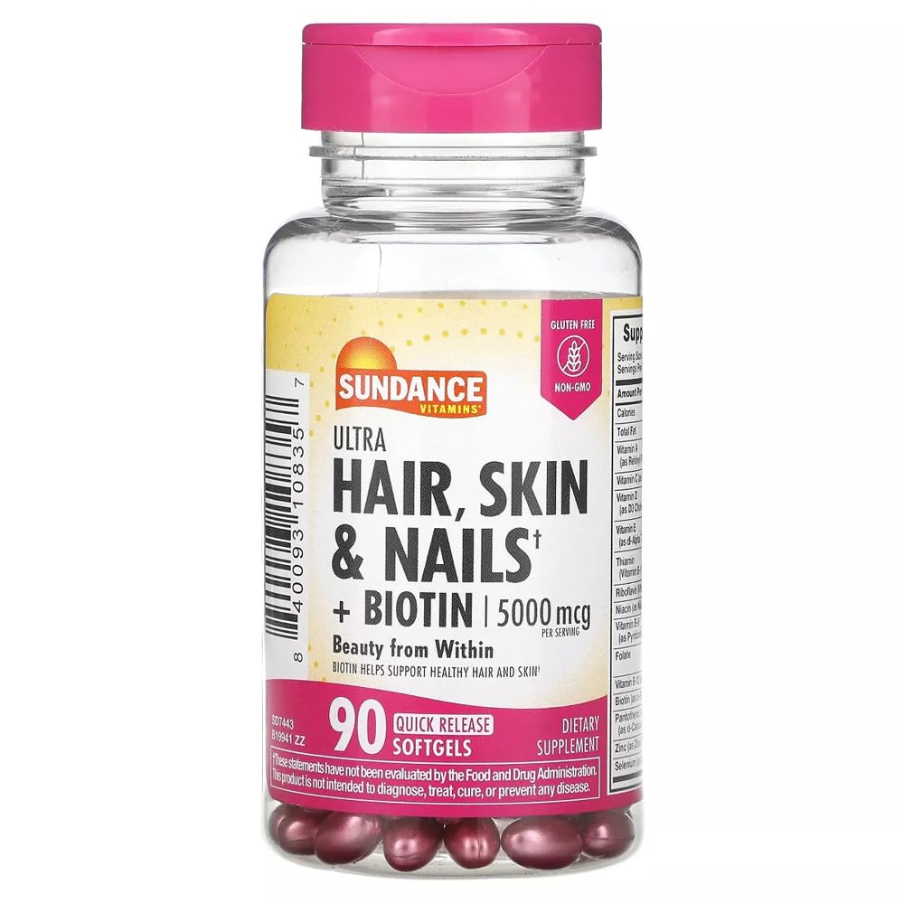 Sundance Hair, Skin & Nails with Biotin 5000 mcg per Serving Softgel, 90 Softgels