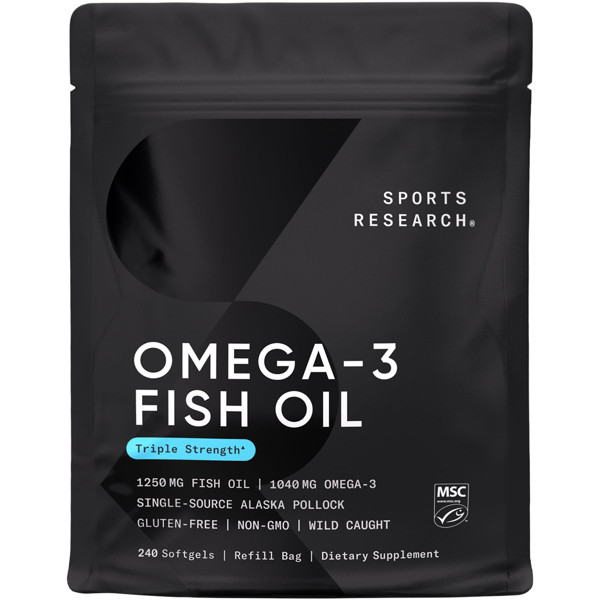 Sports Research Omega-3 Fish Oil 1250mg from Wild Alaska Pollock Capsule, 240 Count