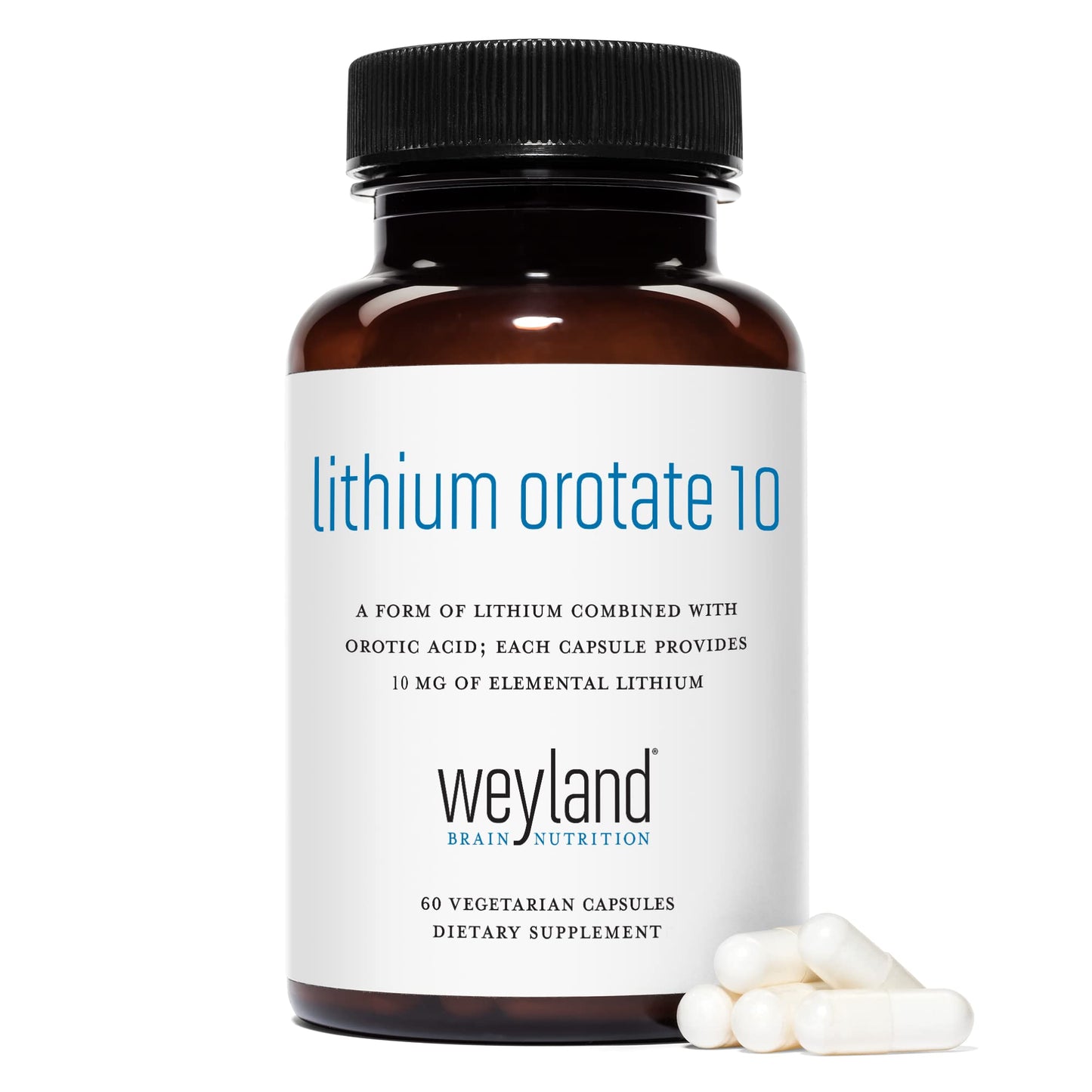 Weyland Brain Nutrition Lithium Orotate 10mg Elemental Lithium Capsules 120 Count