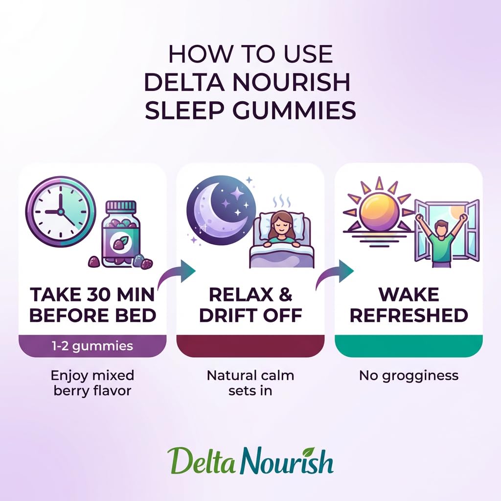 Delta nourish Sleep Gummies with Hemp Extract & L-Theanine Nighttime Calm Support, 30 Count
