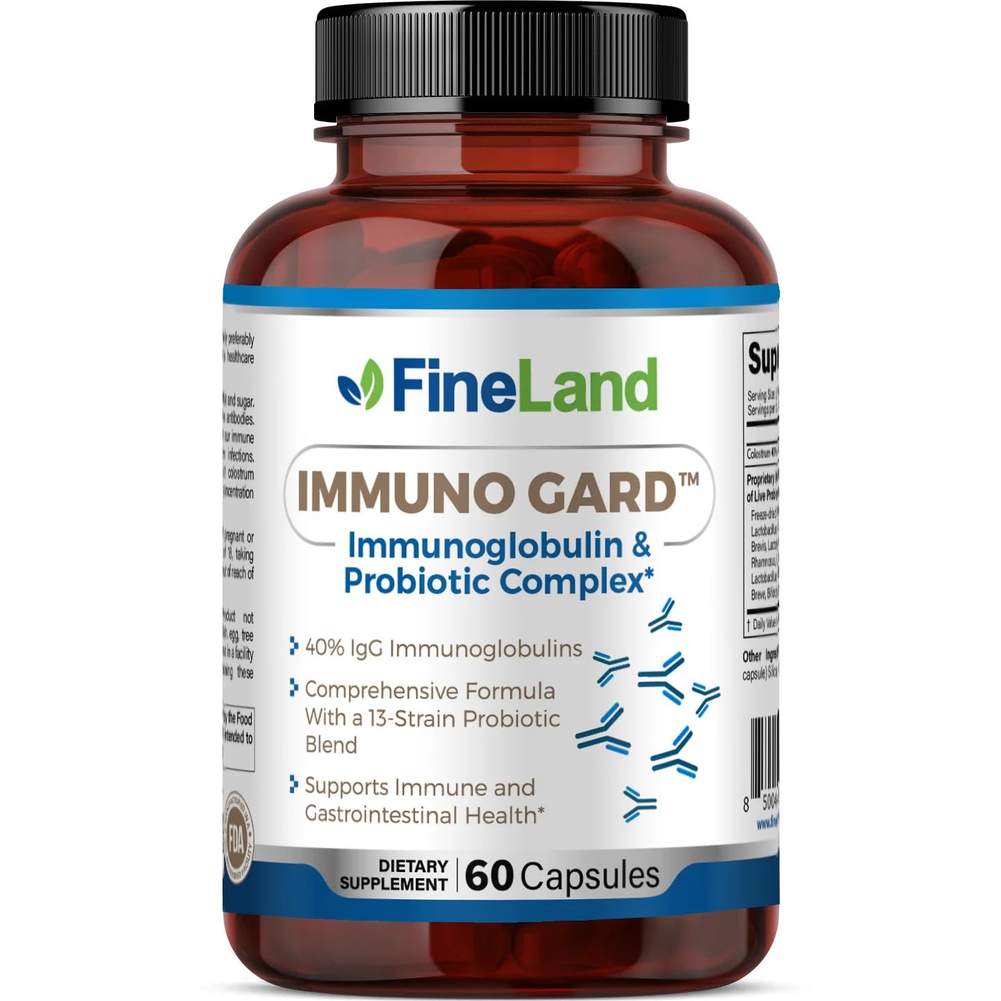 FineLand IMMUNO Gard - Colostrum with 40% IgG and 13-Strain Probiotic Blend (50 Billion CFU) - Botanical and Nutritional Complex for Internal Balance - 60 Capsules