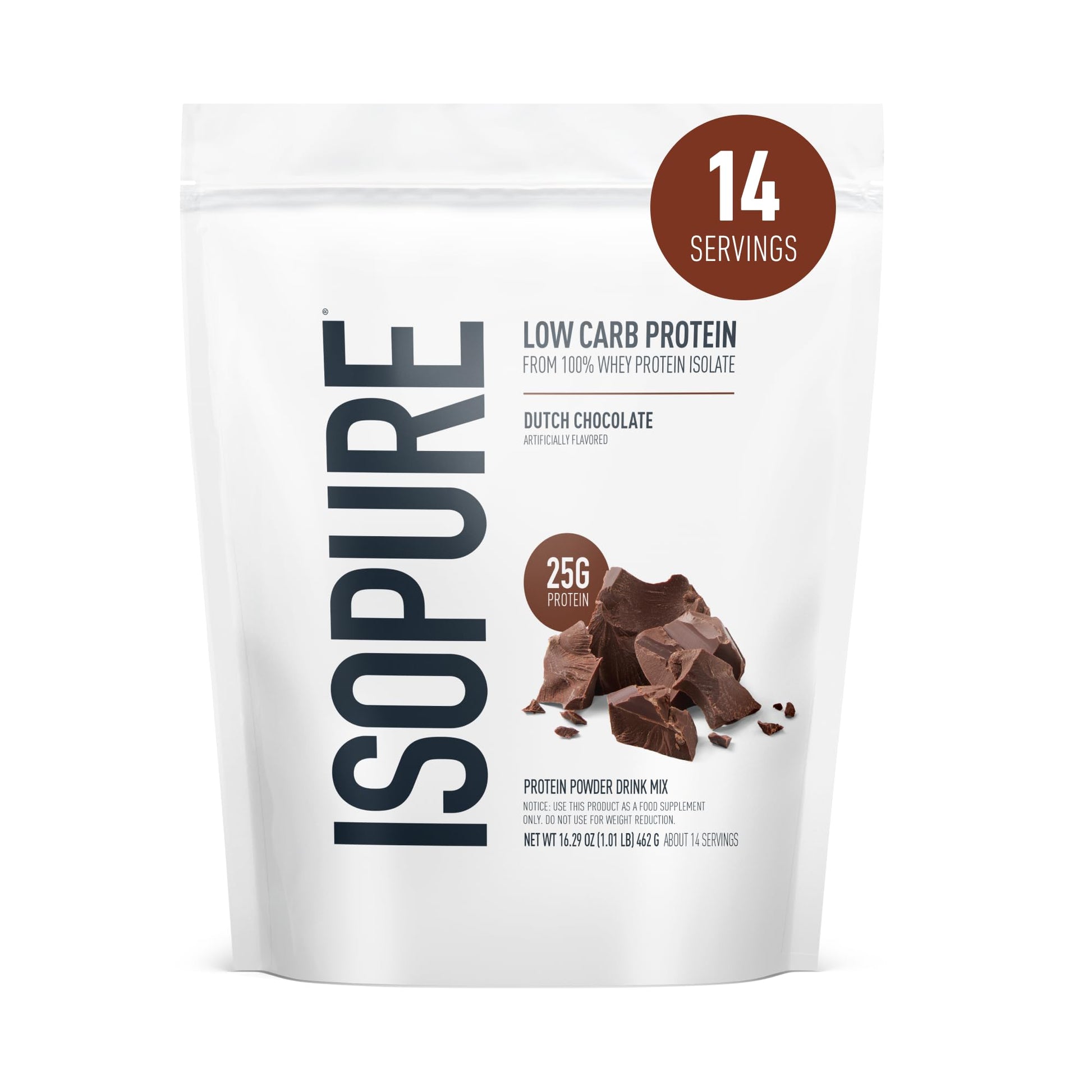 Isopure Low Carb 100% Pure Whey Isolate Protein Powder Dutch Chocolate 16 Count