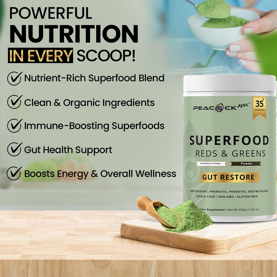 Peacock Max Superfood Reds & Greens Powder, 139.68 oz