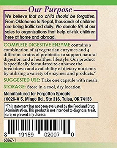 Forgotten Sprouts Digestive Enzyme with 2 Billion Probiotics - 13 Vegetarian Sourced Enzymes - Non-GMO, 90 Capsules