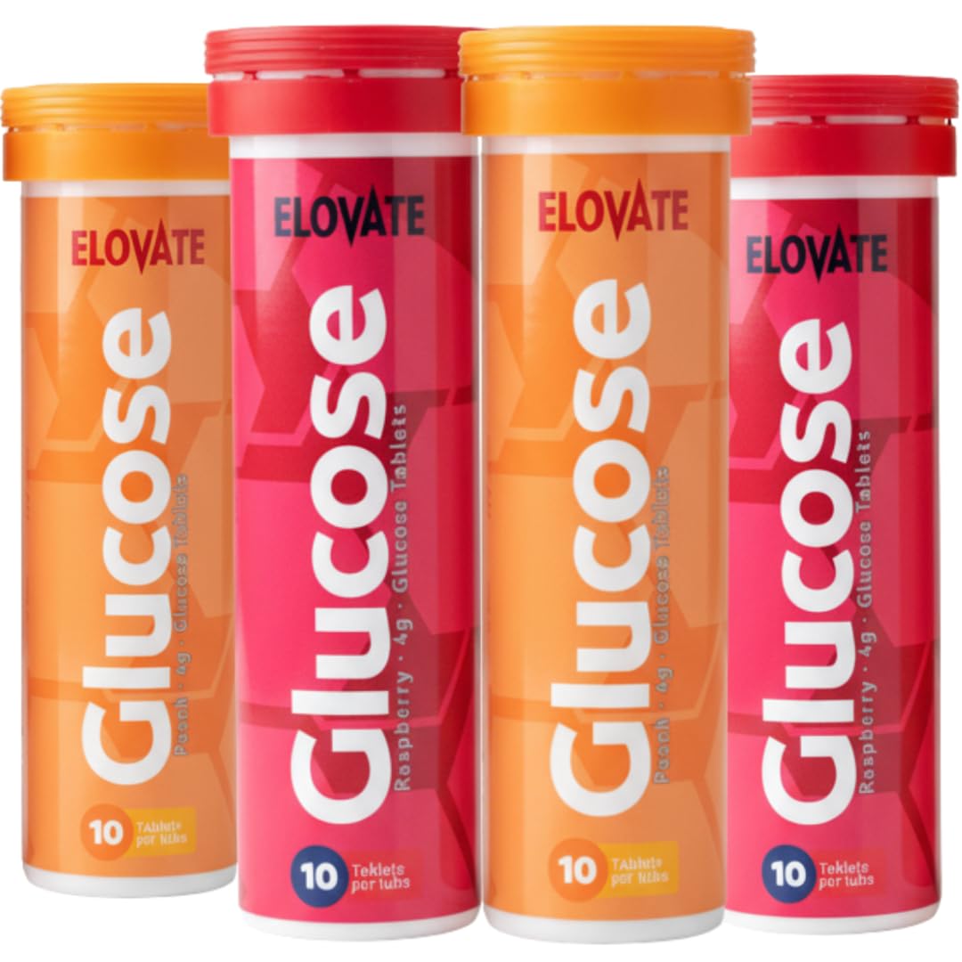 ELOVATE Fast Acting Glucose Tablets, Peach & Raspberry Variety, 40 Count