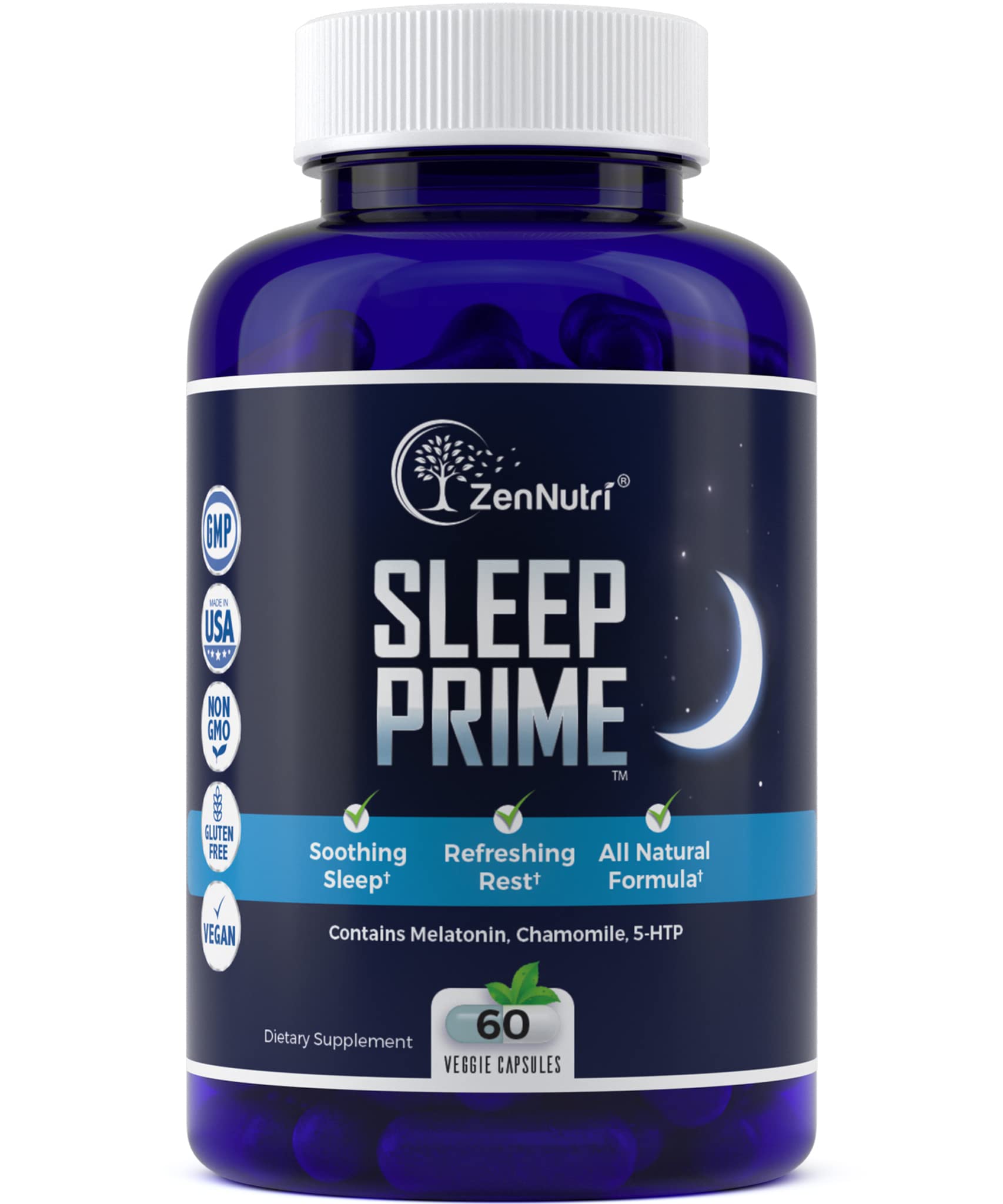 ZenNutri Sleep Prime Vegan Natural Sleep Aid Capsules, 60 Count