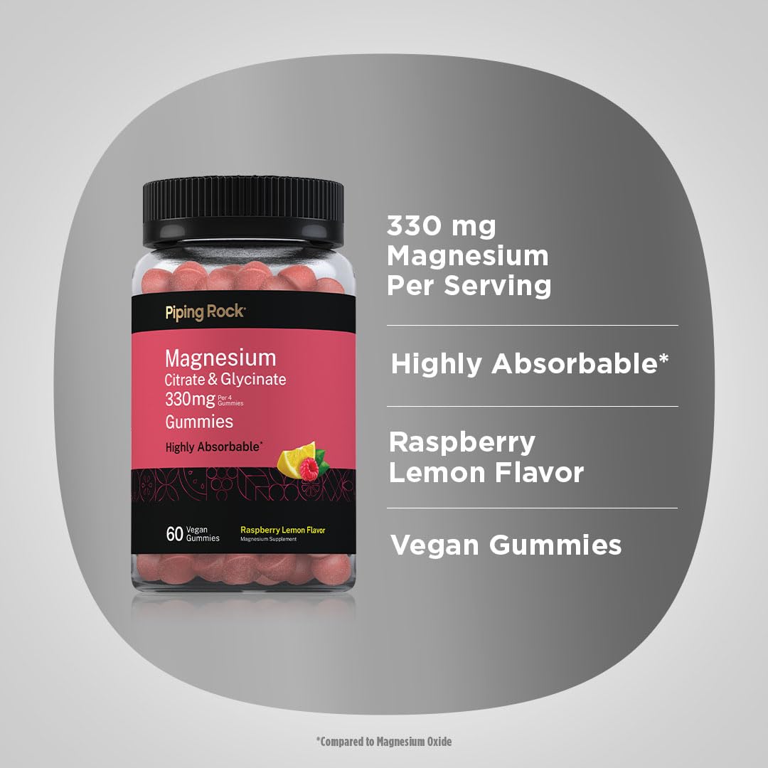 Piping Rock Magnesium Citrate & Glycinate Gummies 60 Count