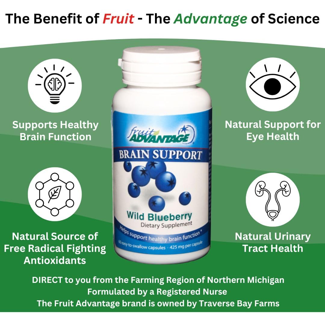 Fruit Advantage Wild Blueberry Dietary Supplement Capsules, 60 Vegetarian Capsules, 425 mg