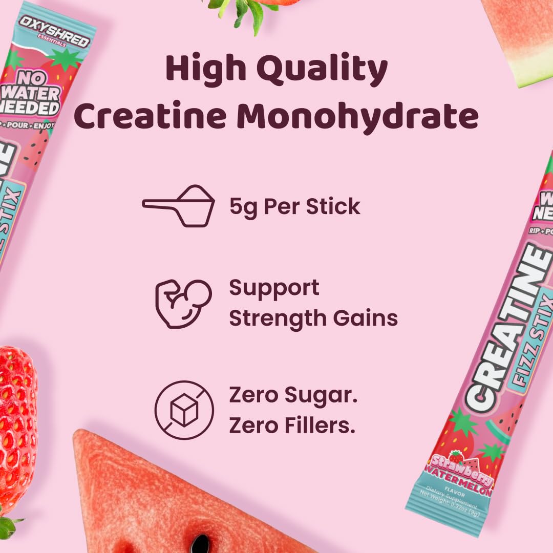 EHP Labs OxyShred Creatine Fizz Sticks Strawberry Watermelon Powder, Pack of 15