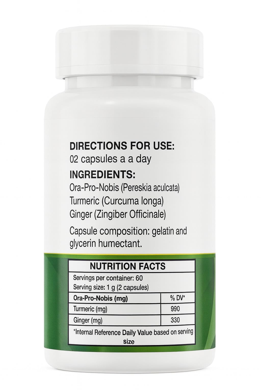 Fitogreen Ora Pro Nobis Turmeric and Ginger Supplement Capsules, 1 Count