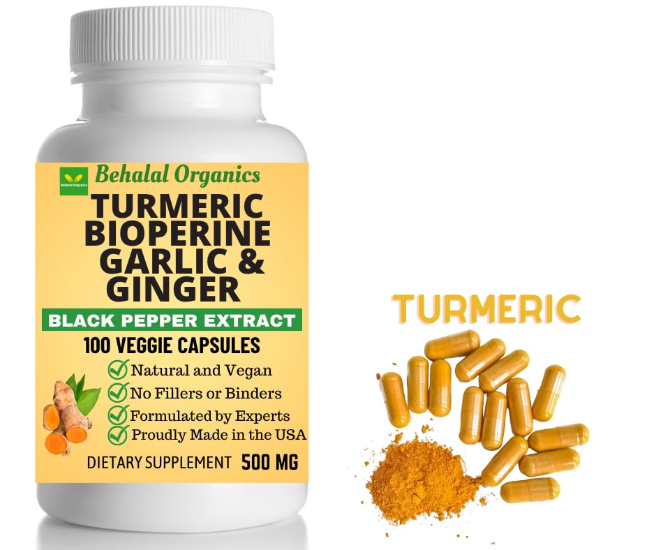 Behalal Organics Turmeric Curcumin 500mg Capsules, 100 Count