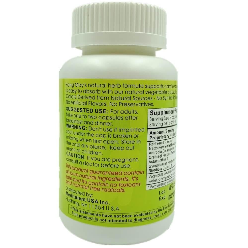 Meditalent Kong May Herbal Supplement with Red Yeast Rice, Natto Fermented Powder, Antrodia Mushrooms Capsules, 60 Count