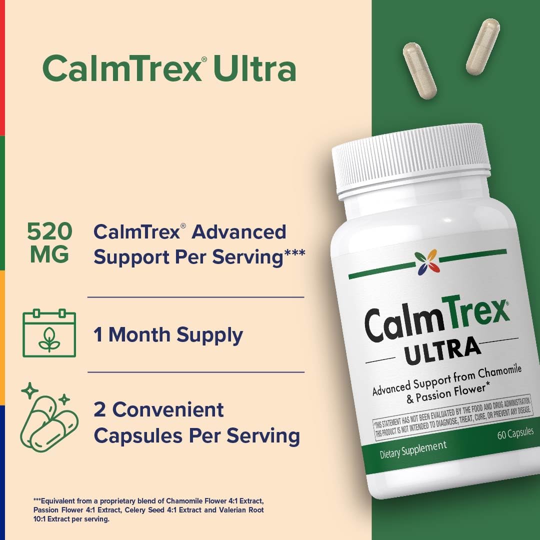 Stop Aging Now Stress Support Supplement CalmTrex with Chamomile and Passion Flower, 60 Capsules