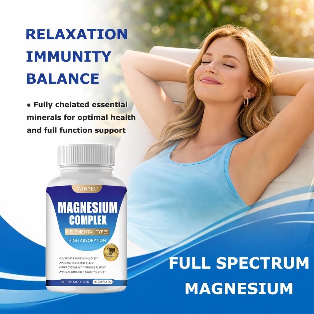 WINYEL Magnesium Complex Supplement 8 Elemental 1000mg Capsule 90 Count
