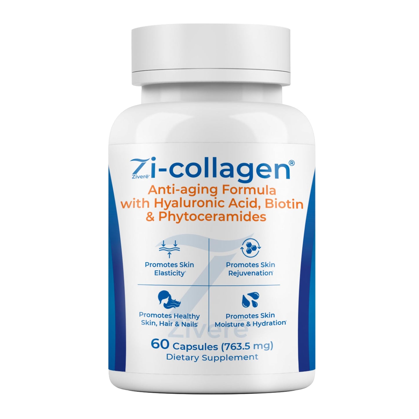 Zivere Zi-Collagen Marine Collagen Capsules with Phytoceramides, Hyaluronic Acid, Biotin & Vitamins A, C, D3 & E, 60 Capsules
