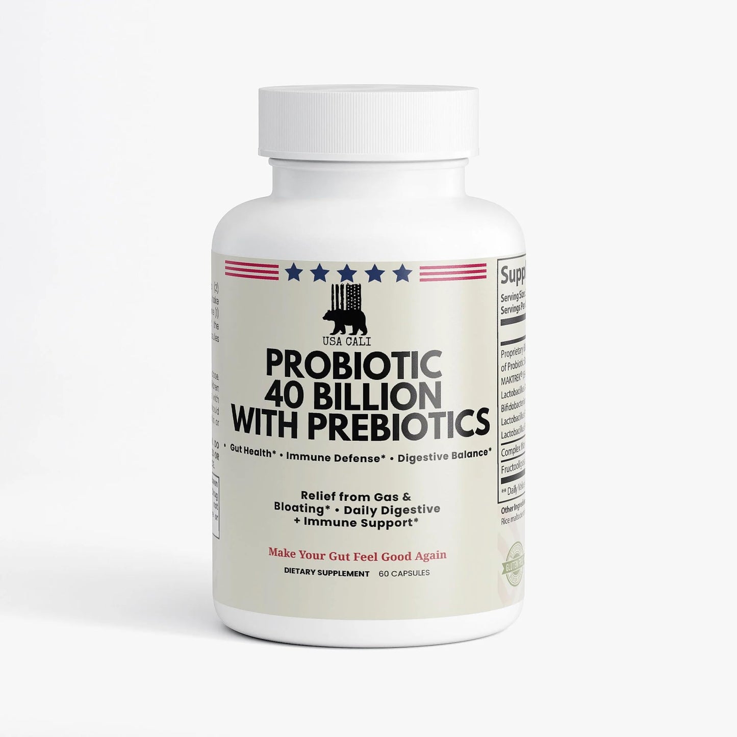 USA CALI Probiotic 40 Billion with Prebiotics Capsules 60 Count