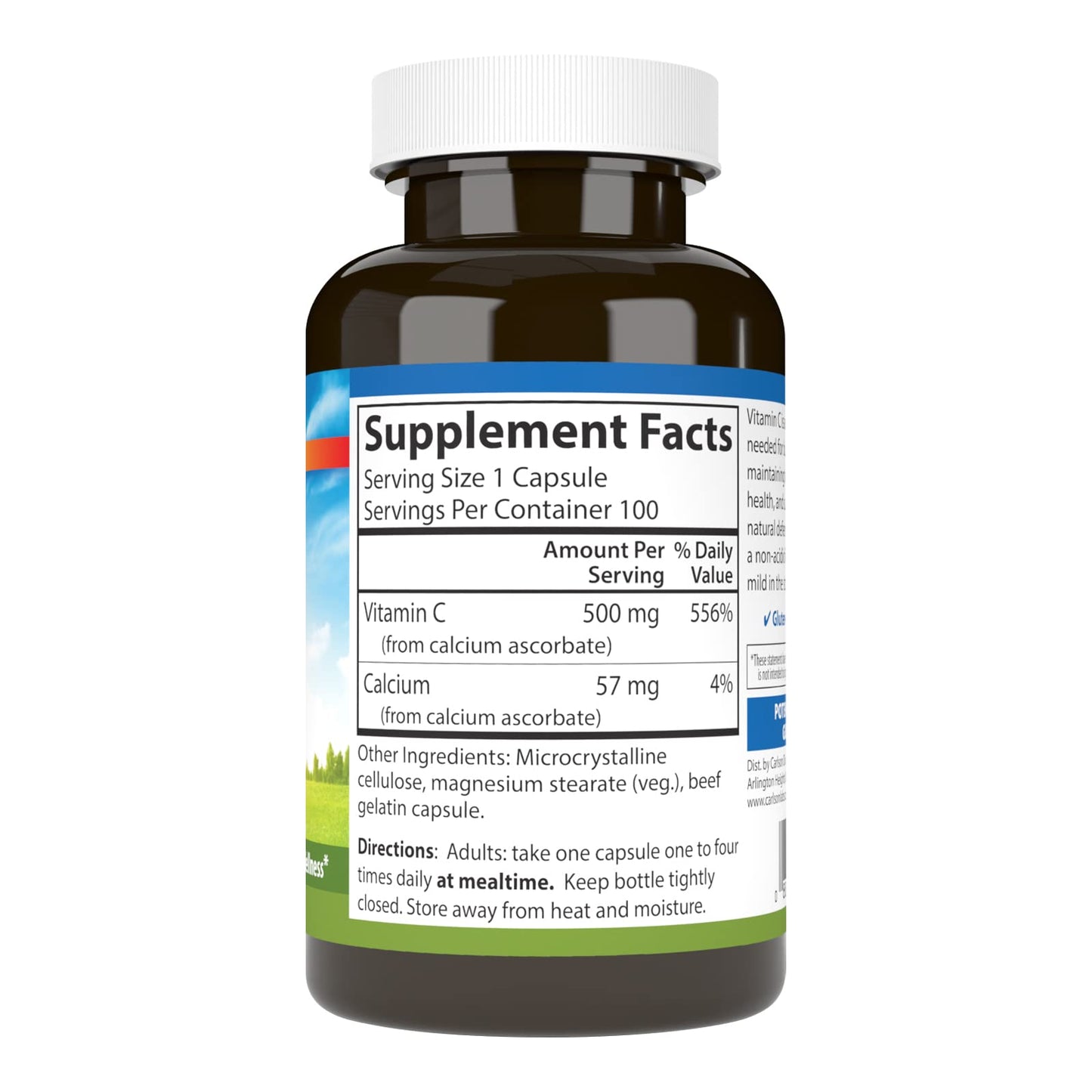 Carlson Mild-C Buffered Vitamin C 500 mg Capsules, 100 Count