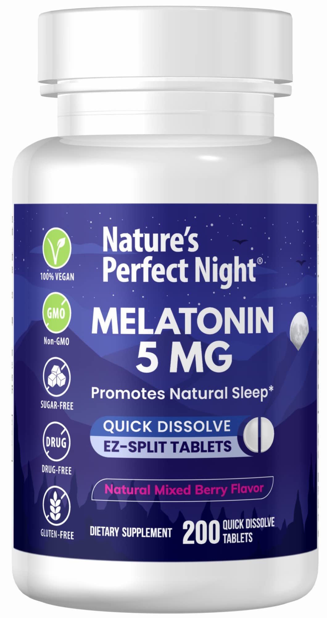 Nature's Perfect Night Melatonin 5mg Fast Dissolve Tablets, 200