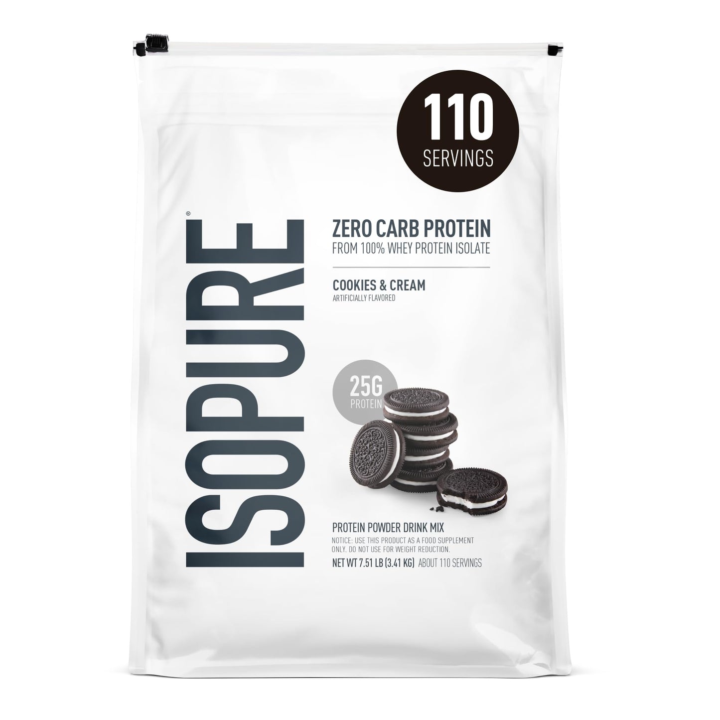 Isopure Zero Carb 100% Pure Whey Isolate Protein Powder, Cookies & Cream, 120 Servings