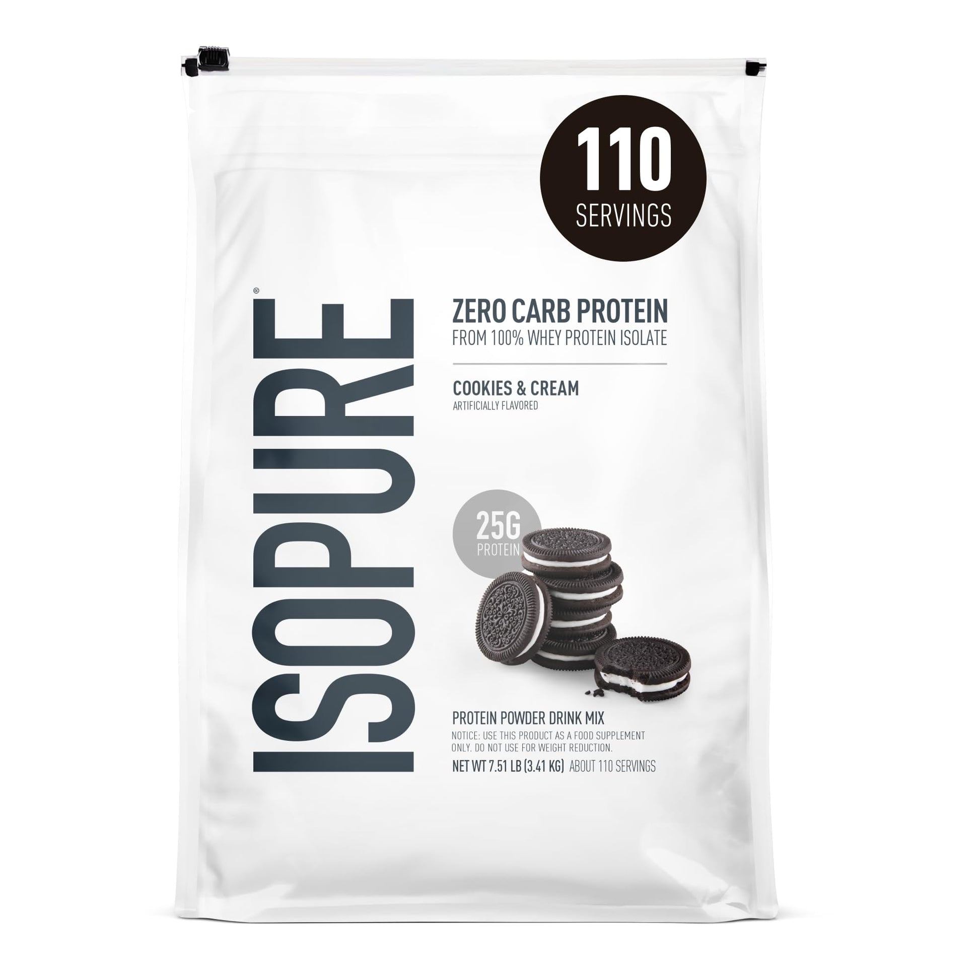 Isopure Zero Carb 100% Pure Whey Isolate Protein Powder, Cookies & Cream, 120 Servings