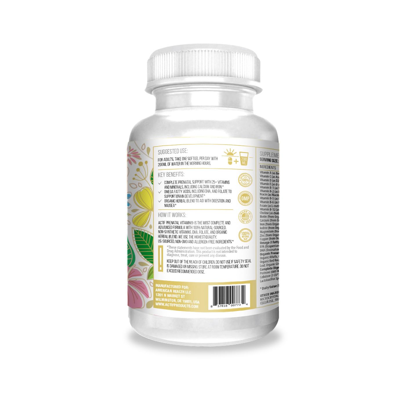 ACTIF Organic Prenatal Vitamin Softgel, 1 Count