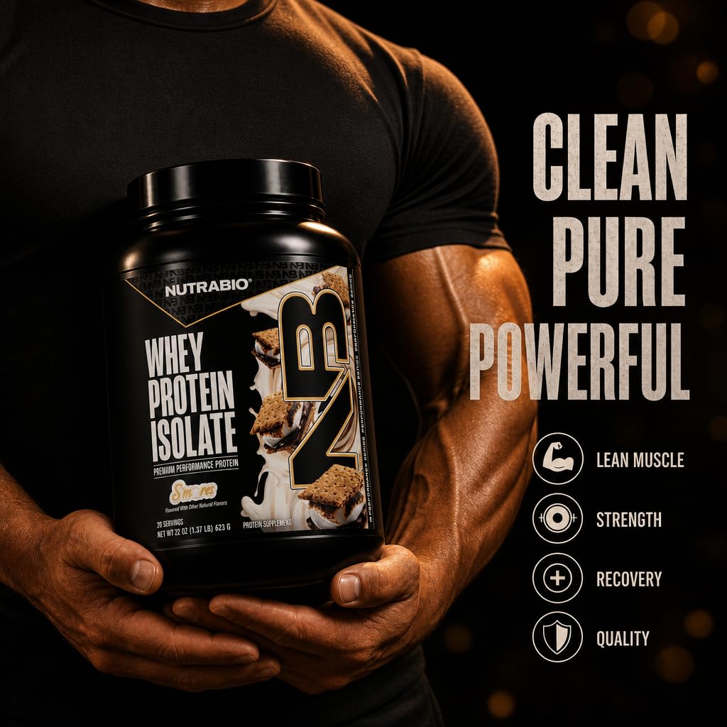 NutraBio 100% Whey Protein Isolate Protein Powder, S'Mores, 22 Servings